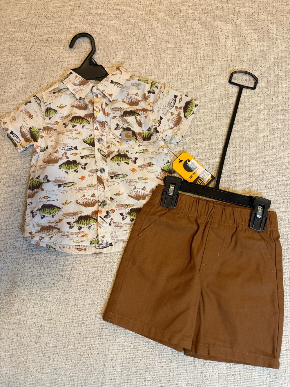 Carhartt Boys Fish Print Short Sleeve Shirt & Brown Shorts Set